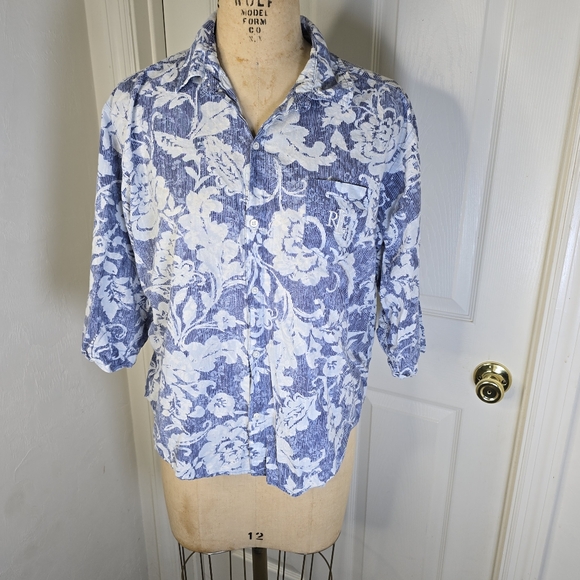 Floral Blue‎ White Lauren Ralph Lauren Button Front Womens Shirt L - Picture 1 of 11